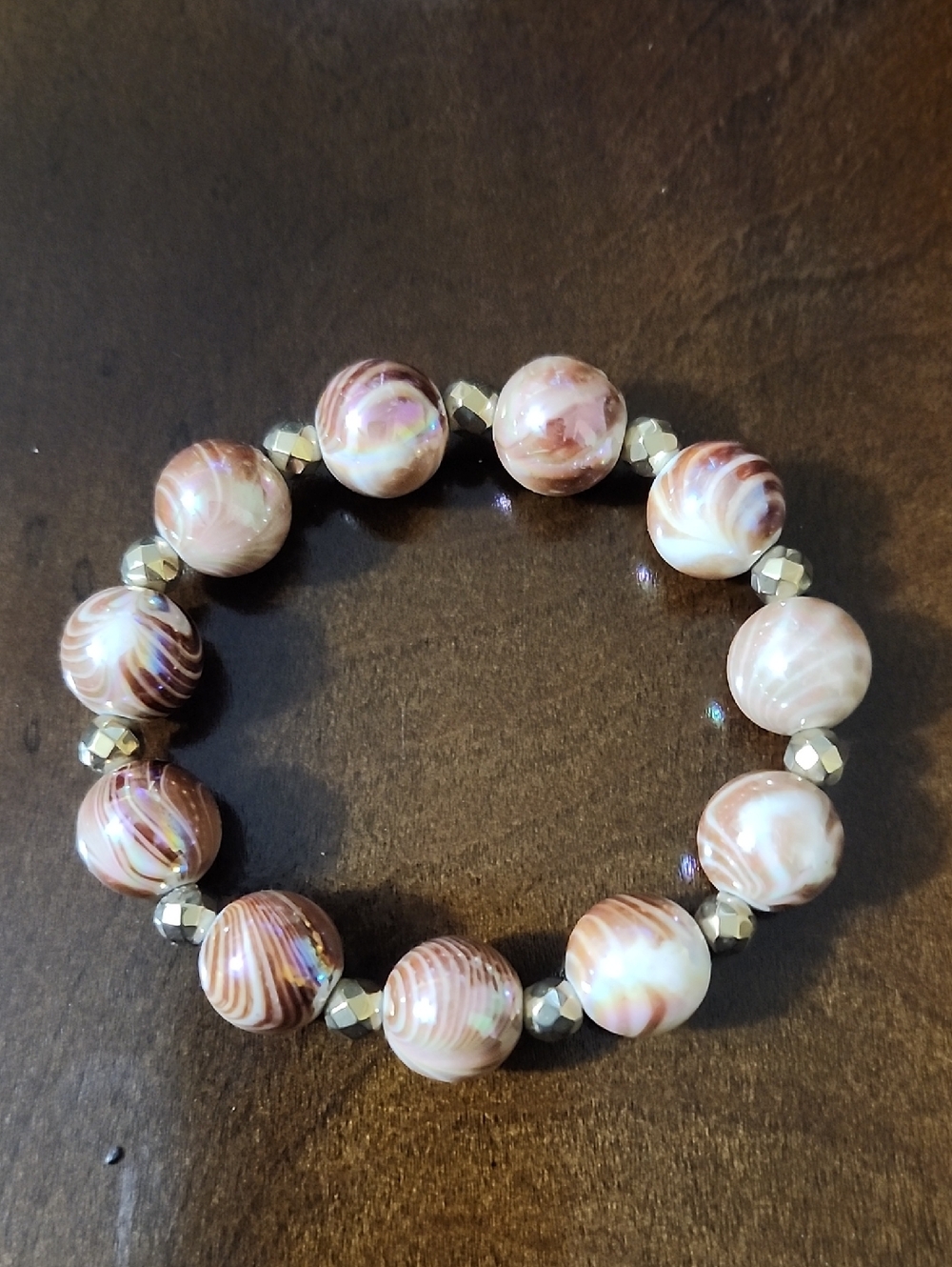 Handmade Brown Marbled and Gold Beaded Bracelet